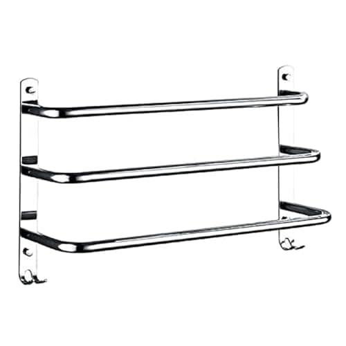Image of HONPHIER® Towel Rail Chrome 3-Tier Bath Towel Rack with Hooks SUS 304 Stainless Steel Wall Mounted Towel Holder Towel Bar Rail for Kitchen Bathroom Toilet Hotel Office