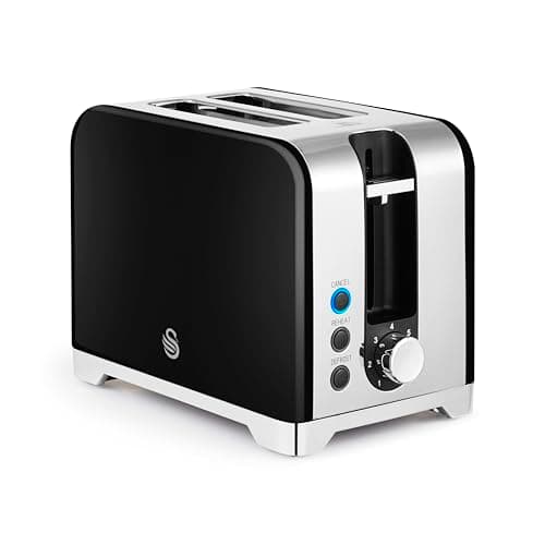 Image of Swan ST19031BLK Solace 2 Slice Toaster, Premium Stainless Steel with a High Gloss Finish, 7 Browning Levels, Defrost, Reheat and Cancel Functions, Non-Slip Feet, Self-Centring Function, 930W, Black