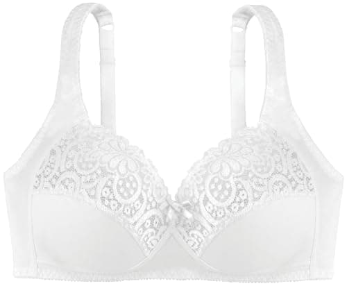 Image of Dorina Women's Georgina Cotton Wireless Bra - Full Coverage with Scalloped Lace Trim, Supportive Underbust, and Adjustable Straps, White
