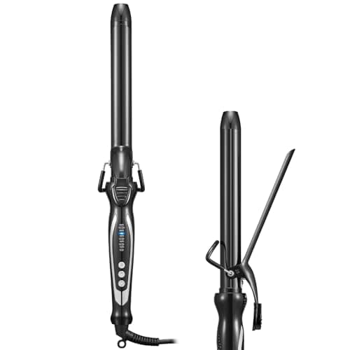 Image of FUNBUGS Long Barrel Curling Tongs - 25mm Hair Curler with Double Ceramic Coating | 5 Heat Settings | Dual Voltage | Auto Shutdown | Extended 20cm Wand Curling Iron for Long Hair (Bag, Mat, Glove)