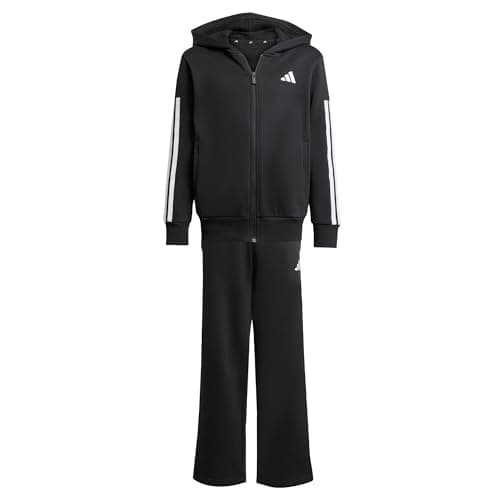 Image of adidas Unisex Kids Junior Hooded Fleece Tracksuit, black/white, 7-8 Years