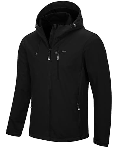 Image of 33,000ft Men's Softshell Jackets Outdoor Windproof Coat Breathable Lightweight Windbreaker Casual Functional Jackets with Hood for Running, Cycling,Black 2XL