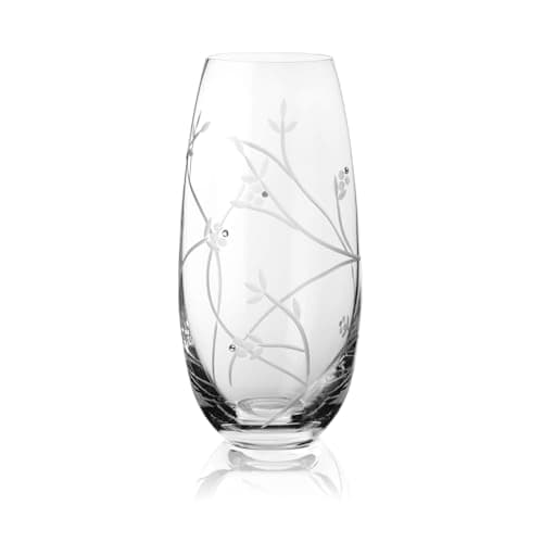 Image of DIAMANTE Swarovski Barrel Shaped Crystal Glass Vase "Leaf" - Hand Cut Flowering Vine Decoration with Swarovski Crystals - 25cm in gift box