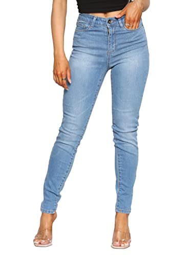 Image of 989Zé ENZO EZL416 Womens Jeans Skinny Stretch Trousers Ladies Denim Slim Fit Pants with Pockets All Waist Sizes UK 8-20 (16, Light Blue)