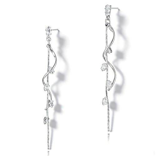 Image of Asdecy Silver Earrings for Women Cubic Zirconia Hypoallergenic Crystal Long Drop Dangle Dangly Earring Dainty Statement CZ Wedding Brides Bridesmaid Jewellery Gifts for Her