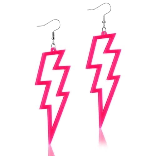 Image of Telooco 80s Earrings for Women Neon Acrylic Earrings Lightning Boltt Earrings for Women 80s Theme Party Costume(Neon pink)