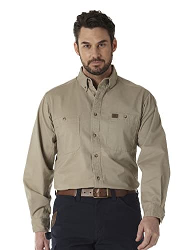 Image of Wrangler Men's Logger Twill Long Sleeve Workshirt SHIRT, Khaki, M