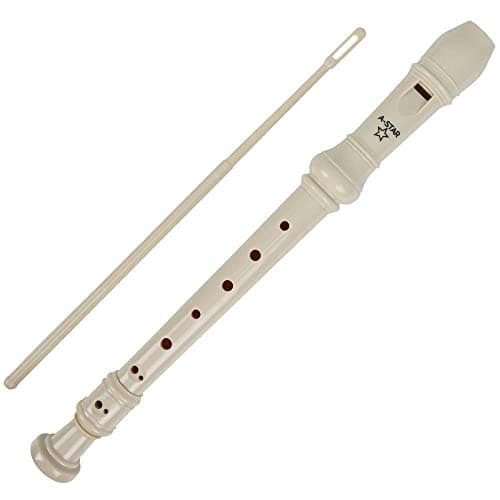 Image of A-Star Soprano/Descant School Recorder Instrument, English/Baroque Fingering - Key of C with Learning Chart, Bag, Cleaning Rod - Beige