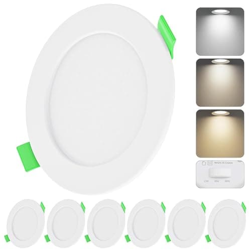 Image of Qingmiao LED Recessed Ceiling Lights, 5W Ultra Slim LED Downlights, Warm White 3000K, Neutral White 4000K, Cool White 6500K, IP44 Dimmable Spotlights for Bathroom, Kitchen, Living Room, White -6 Pack