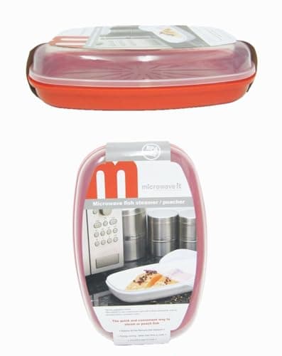 Image of Home fittings ® Microwave Fish and Vegetable Steamer, 27cm, Red, Plastic