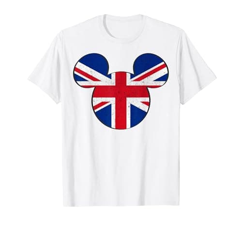 Image of Disney Mickey Mouse Logo England Flag Fill T-Shirt, Men, White, 5X-Large