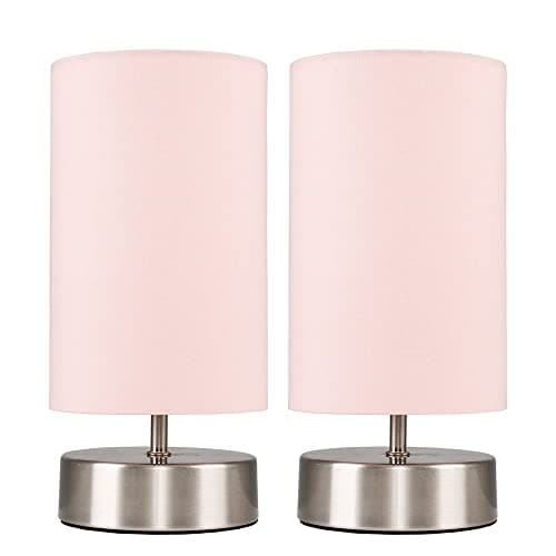 Image of MiniSun | Modern Chrome Touch Table Lamps with Pink Light Shades | Table Lamps, Home Décor & Improvement Essential | Set of 2