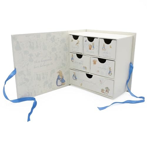 Image of My Little Keepsake Beatrix Potter Keepsake Box | Peter Rabbit Memory Box with 6 Drawers | New Baby Gift with Ribbon Closure