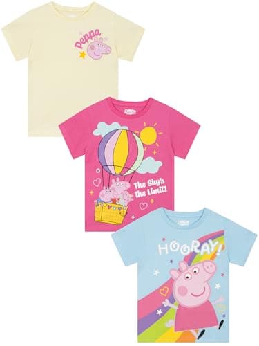 Image of Peppa Pig T Shirt 3 Pack, Pack of 3 Girls Tshirts, Peppa, George and Evie Clothes for Girls, 2-3 Years Multicolor