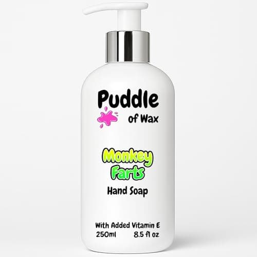 Image of Monkey Farts Liquid Hand Soap - 250ml - With Vitamin E - Fruity Scent - Vegan Friendly - Puddle of Wax - Made in the UK