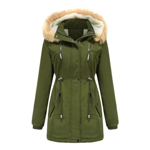 Image of YFFUSHI Women Warm Faux Fur Hooded Jacket Long Sleeves Fleece Lined Winter Coat Fashion Winter Parka Outerwear