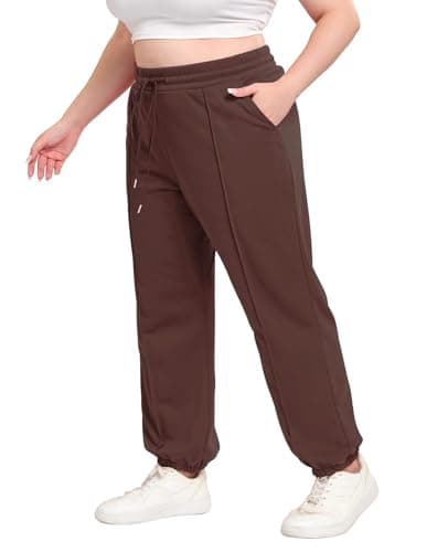Image of Moon Wood Plus Size Sweatpants Women High Waisted Loose Baggy Lounge Trousers Casual Pants Workout Joggers with Pockets, Coffee, X-L Plus