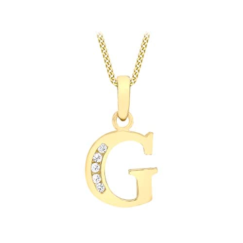 Image of CARISSIMA Women's 9 ct Yellow Gold Cubic Zirconia 10 x 12 mm Initial G Pendant on 9 ct Yellow Gold 0.7 mm Diamond Cut Curb Chain Necklace of Length 46 cm/18 Inch