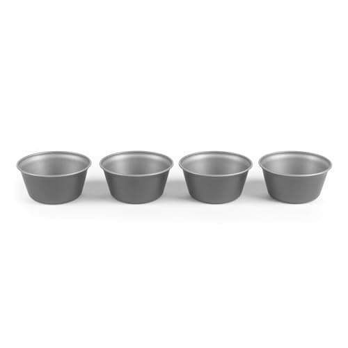 Image of Salter Essentials 4-Piece Round Mould Set – Set of 4 Mini Pudding Cups, Non-Stick Muffin Tins, Carbon Steel, Dariole Moulds, Egg Tart, Dishwasher Safe, Made in the UK, PFOA-Free, Air Fryer & Oven Safe