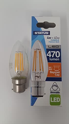 Image of Status 4w LED Filament Candle Light Bulb BC Bayonet Cap B22 Push in Dimmable 40w 2pk