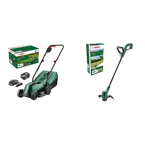 Image of Bosch Cordless Lawnmower EasyMower 18V-32-200 (1x 4.0 Ah Battery, 18 Volt System, Cutting Width: 32 cm, in Carton Packaging) & Cordless Grass Trimmer EasyGrassCut 18V-26