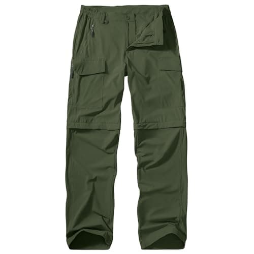 Image of Winebox Hiking Walking Trousers Mens Zip Off Lightweight Quick Dry Breathable Cargo Convertible Outdoor Fishing Safari Pants (Green-34)