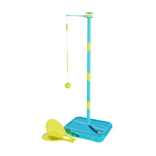 Image of Early Fun All Surface Junior Swingball Set, For ages 3+, Introduction to Swingball, Foam Ball and little hands bats, Tangle Free Top Spinner, All Surface Base, Blue and Yellow, 36 x 46 x 10 cm