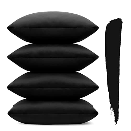 Image of Sungeek Set of 4 Decorative Cushion Covers Solid Soft Velvet Pillow Covers with Invisible Zipper Square Throw Pillow Cases for Sofa Car Patio Bedroom Living Room 55x55cm Black