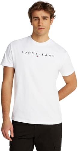 Image of Tommy Jeans Baby Boys TJM Reg Linear Logo Tee Ext Dm0dm20744 S/S T-Shirt, White (White), 4XL UK