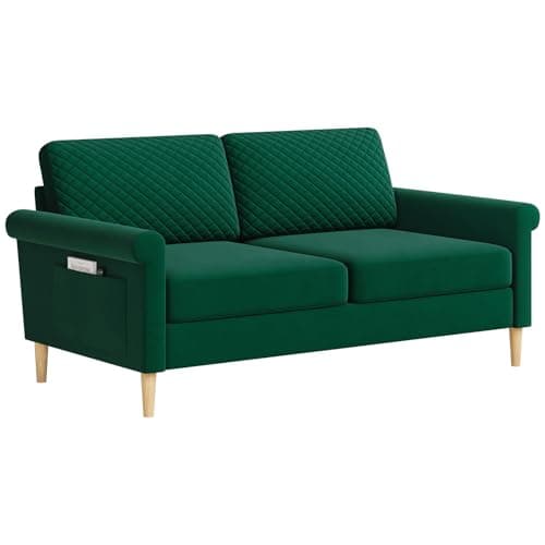 Image of Vesgantti Velvet 2 Seater Sofa, 164cm Loveseat Sofa with Bilateral Pocket Storage, Upholstered Couch Perfect for Living Room, Bedroom, Office, Apartment, Tool-free Assembly, 164L*76D*85Hcm, Green