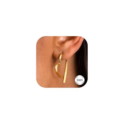 Image of Adramata 925 Sterling Silver Heart Hoop Earrings for Women - 14K Gold Plated Small Huggie Sleeper Earrings