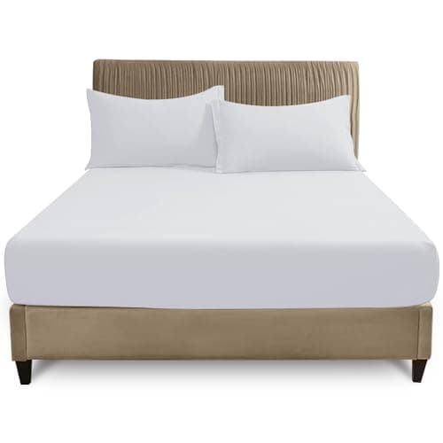 Image of GC GAVENO CAVAILIA King Size Fitted Sheet | Deep 25cm Polycotton Bed Sheet | Breathable & Smooth Easy Care Bedding with Elastic Corners | White Mattress Sheet - 150 x 200 cm