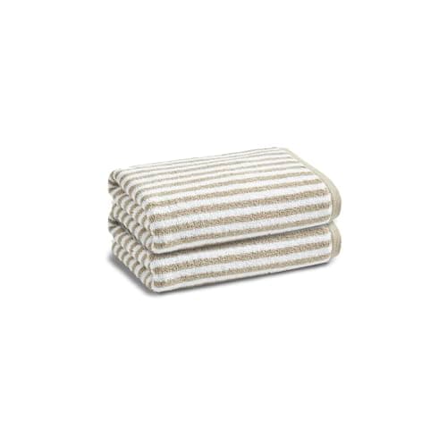 Image of Christy Portobello Stripe Hand Towels | Set of 2 | 100% Combed Cotton | 550GSM | 50cm x 100cm | Quick Dry | Birch Beige