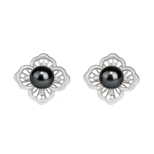 Image of YDD 7-8mm Tahitian Black Pearl Flower Earrings for Women, 925 Sterling Silver Moissanite Black Pearl Stud, Exquisite Jewelry Gift for Mother Wife Sister, Birthday, Anniversary (Flower-2)