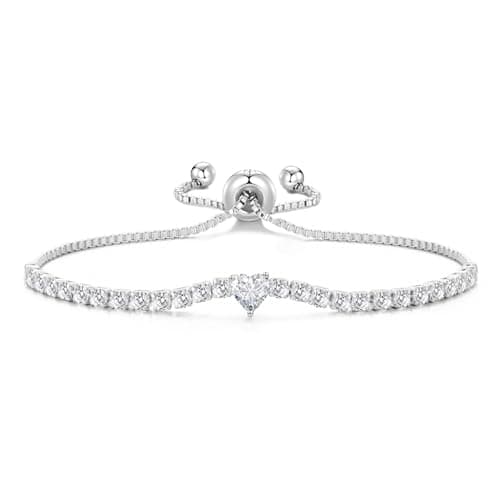 Image of Philip Jones Silver Plated Heart Solitaire Friendship Slider Bracelet Created with Zircondia® Crystals