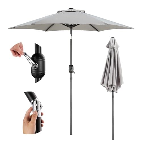 Image of VonHaus Parasol 2M – Parasol Umbrella for Outdoor, Garden, Patio – Sun Shade Canopy with Hand Crank, Tilt Function, UV30+ Protection, Air Vent, Powder Coated Steel Frame - Grey