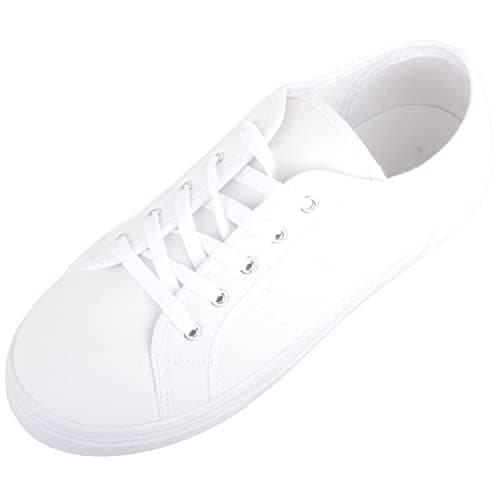 Image of Womens Girls Minimalistic Lace Up Canvas Trainers Sneakers - White - UK 5 / EU 38