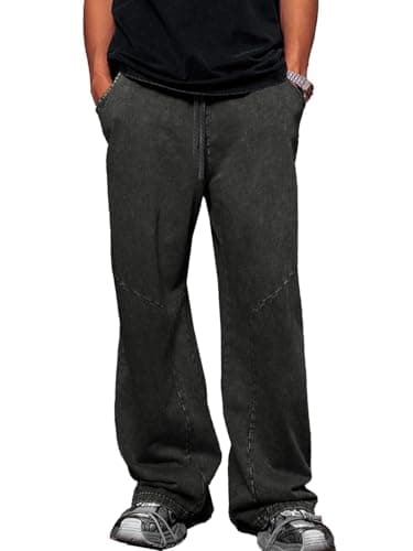 Image of KEEPSHOWING Men's Acid Wash Athletic Sweatpants Hip Hop Big Wide Jogger Pants Cotton Streetwear Drawstring Trashion, Black, Small