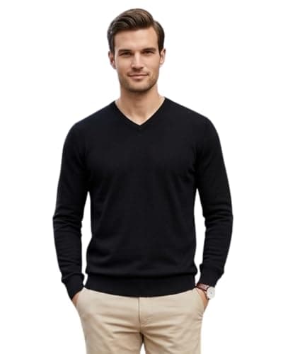 Image of kraftd Mens Jumper V Neck – Smart Knitwear Sweater for Men | Lightweight Acrylic Pullover | Long Sleeve Warm Winter Jumper for Work, Casual & Golf (Black, M)