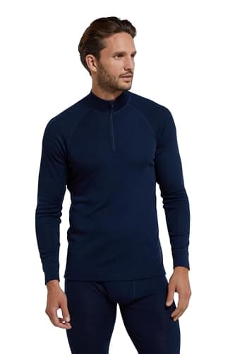 Image of Mountain Warehouse Merino Mens Long Sleeved Thermal Baselayer Top - Lightweight, Breathable & Quick Wicking Jumper with Half Zip - for Walking & Hiking Navy XL