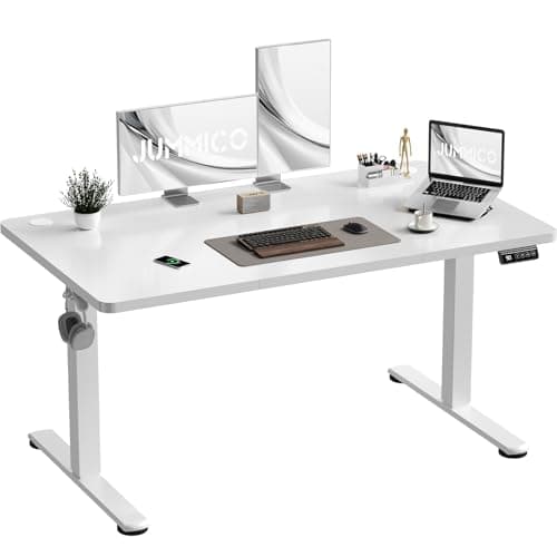 Image of JUMMICO Electric Standing Desk 120 x 60 cm Home Office Height Adjustable Desk, Computer Lift Table with Smart Panel, Sit Stand Desk with Height Memory, White