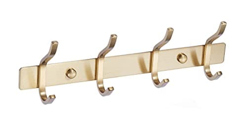 Image of QNIIAED Coat Hooks Wall Mounted,Back of Door Hooks Screw in Metal Heavy Duty Stainless Steel Hanger for Towel,Coat,Robe,Key,Hat,Clothes,Bathroom,Bedrooms（Brushed Brass Gold）