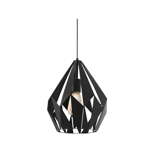 Image of Eglo Pendant Lighting Carlton, Vintage Hanging lamp for Dining Table, Ceiling Light Fitting Living Room, Black Metal, E27 Socket, Ø 31 cm