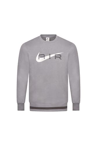 Image of NIKE Air Mens Sweatshirt Swoosh Crew Neck Fleece Lined Top FN7692 (UK, Alpha, L, Regular, Regular, Grey)