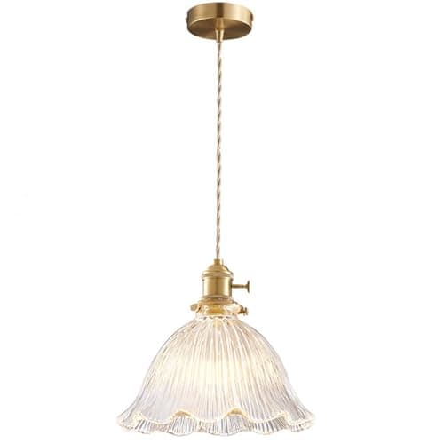 Image of S-Cevada French Lovely Glass Pendant Light, Vintage Brass E27 Loft Bar Ceiling Hanging Lamp, Bedroom Dining Room Kitchen Mini Chandelier (Transparent, 23cm)