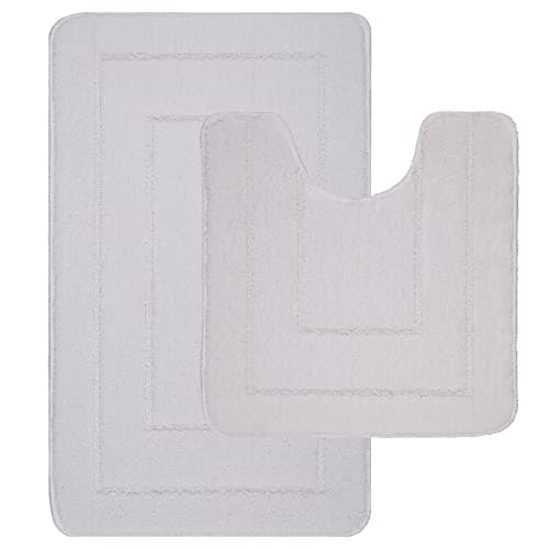 Image of Lifestyle comfort ltd LSC Non Slip Bath Mat 2 Piece Ichra Extra Soft Water Absorbent Bathroom Mats 100% Polypropylene Pedestal Bath Rug Shower Bath Mat Bathroom Rug for Toilet (WHITE)
