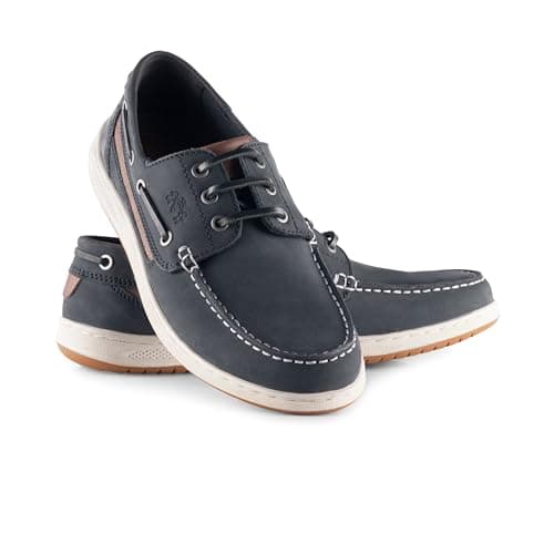 Image of Catesby Harvard Leather Mens Boat and Deck Shoes Lightweight Casual Summer Shoes, Navy, UK 7