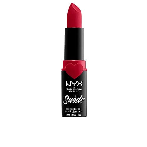Image of NYX Professional Makeup , Lipstick, Suede Matte Lipstick, Lightweight Powdery-Matte Finish in a Heart-Adorned Case, Velvety Plush Lip Colour, Shade: Spicy, 21 g
