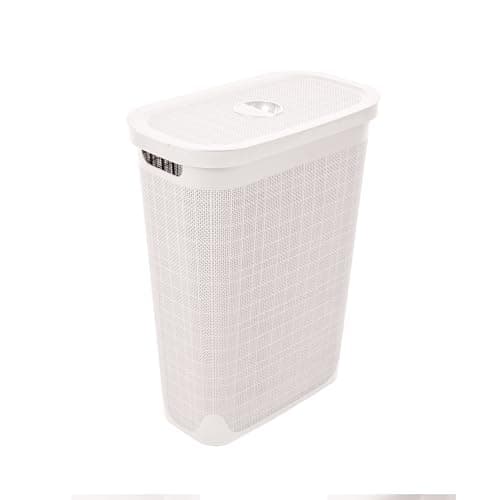 Image of Addis Faux Hessian 40 litre Slim Laundry Hamper Calico, Clothes Washing Bin with Lid, Compact and Stylish for Everyday Family Use, Calico Cream
