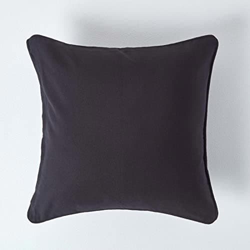 Image of HOMESCAPES - 100% Cotton Plain Black Cushion Cover- 45 x 45 cm Square - 18 x 18 Inches - Sofa Cushion Pillow Cover - Washable